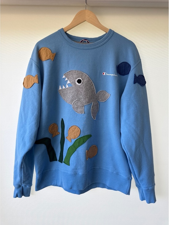 Champion Other - Upcycled Champion Fish Sweatshirt Cotton and Blue Co Large Blue Crewneck